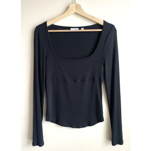 Aritzia Sunday Best Size Medium Black Shirt Ribbed Square Neck Long Sleeve